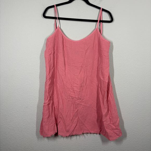 Stark X Large Cami Tie Back Mini Dress Pink Cotton Raw Hem Adjustable Straps - Picture 1 of 9